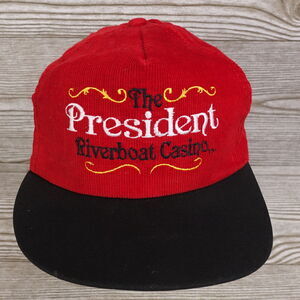 VINTAGE THE PRESIDENT RIVERBOAT CASINO CORDUROY USA MADE SNAPBACK HAT CAP